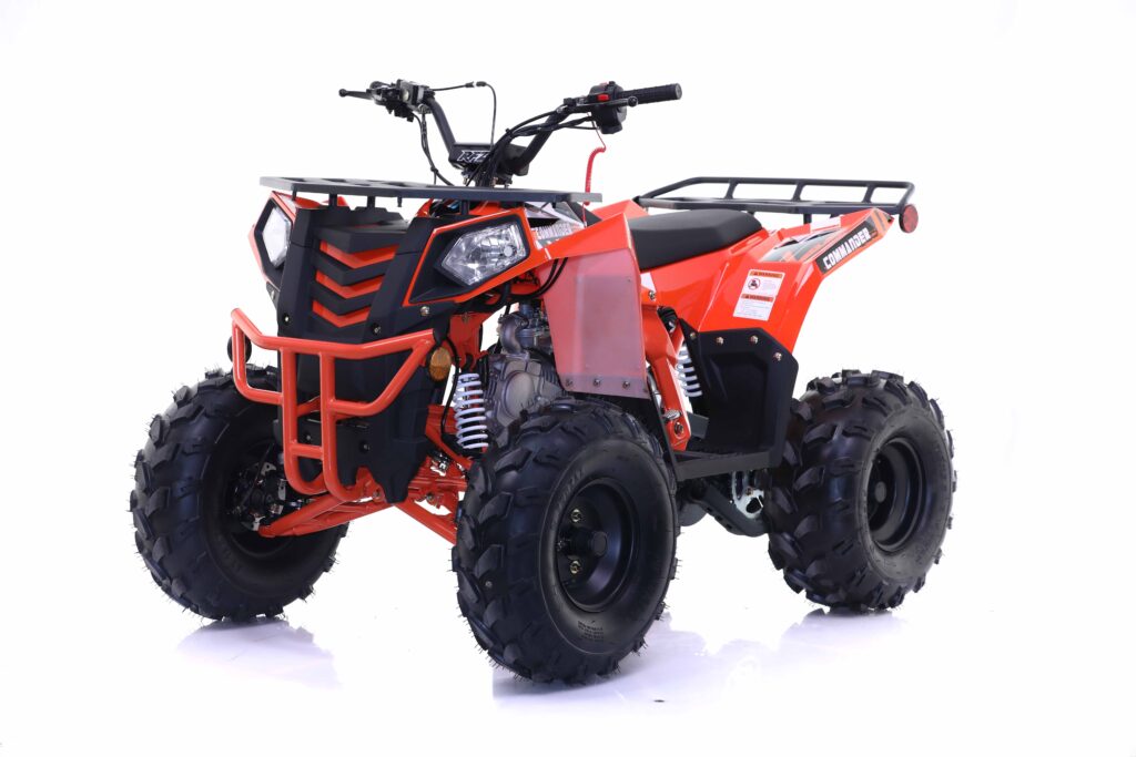 Orange and black ATV on a white background