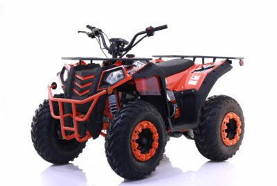Orange and black ATV on a white background
