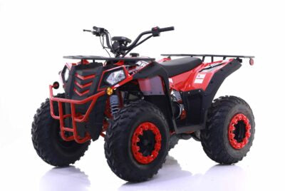 Red and black ATV on a white background
