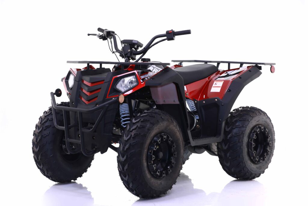 Red and black ATV on a white background