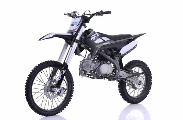 Black and white dirt bike on a white background