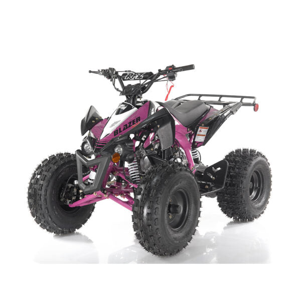 Pink and black ATV on a white background
