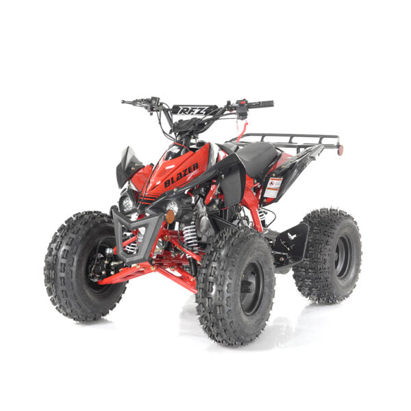 Red and black ATV on a white background