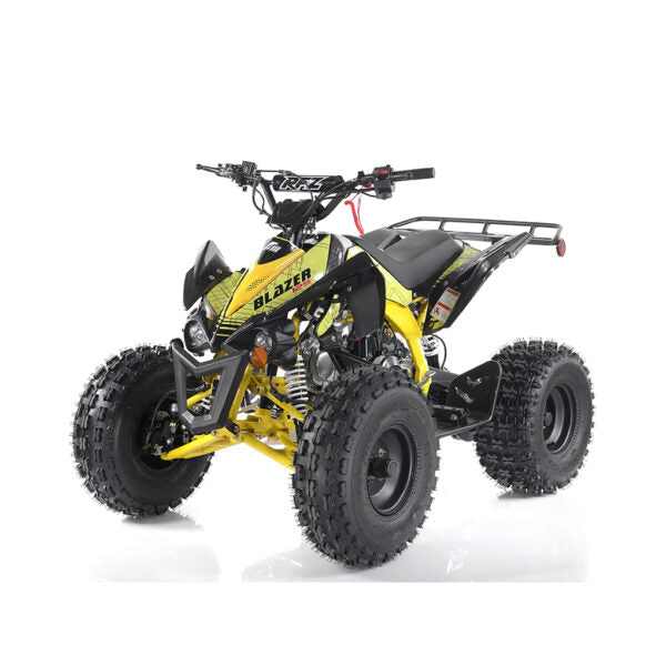 Yellow and black ATV on a white background